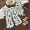 Conjunto Infantil Feminino Estampa de Laços Verão 2025 Novo Estilo Coreano Top sem Mangas Calça Wide Leg Conjunto de Duas Peças Dropshipping