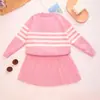 Conjunto de Suéter de Punto para Niñas, Nuevo Otoño/Invierno Estilo Universitario Bordado de Dibujos Animados Cardigan de Manga Larga y Falda Plisada Conjunto de Dos Piezas, Moderno