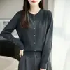 Suéter de lã 100% pura mercerizada com 36 fios, cardigã de tricô com gola redonda, casaco suéter feminino, peça de tricô simples para usar aberta por fora