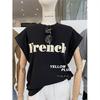 Comercio Exterior Exportación~Camiseta de Manga Corta con Hombro Caído y Dobladillo Enrollado para Mujer Verano Nuevo Top Holgado de Largo Medio