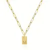 Nuevo Collar de Amazon con 26 Letras Iniciales y Colgante Cuadrado, Cadena para Clavícula, Collar de Acero Inoxidable tipo Engrapadora