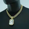 Moda Joyería Europea y Americana Cuadrado Piedra Preciosa de Color Collar Colgante Hombres Hip-Hop Cadena Cubana Full Diamante Collar Unisex