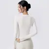 Top deportivo casual de manga larga de secado rápido, cintura ajustada, camiseta de yoga transpirable, entrenamiento de running, top de fitness sin costuras para mujer