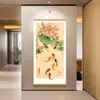 Pintura de pared de entrada: Pintura Decorativa en Rollo "Nueve Peces, Loto y Carpa Koi 'Año Tras Año de Abundante Fortuna'," pintura decorativa para caja de medidor eléctrico