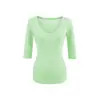 Camiseta Básica de Manga Média com Decote em V Profundo Estilo Desejo Puro Levemente Transparente de Ombro Normal, Nova Moda de Verão Versátil Slim Fit Cor Sólida para Mulheres