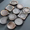Cerámica Gruesa Simple Cuadrada Maceta Bandeja de Té Cerámica Bandeja de Almacenamiento de Agua Bandeja de Almacenamiento de Agua Seca Burbuja Mesa Base para Olla Accesorios para Ceremonia del Té Venta al por Mayor