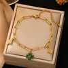 Pulseira Europeia e Americana de Aço Inoxidável, Pingente em Forma de Coração de Ouro 18K, Pulseira Multicamadas de Trevo de Quatro Folhas Feminina, Joias de Cruz