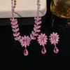 Set Transfronterizo de Joyería de Zirconia Microincrustada Europea y Americana con Diseño de Pétalo Rosa y Gota de Agua, Cadena para Clavícula Estilo Ins para Uso Diario