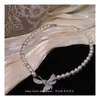 Elegante Collar Retro Francés de Perlas con Microincrustaciones de Circonita en Forma de Lazo para Mujer, Moda Tendencia, Collar de Gama Alta