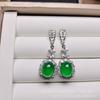 Atacado Brincos de Calcedônia Verde Jadeíta Incrustada Banhados a Prata Tipo Gelo de Alta Qualidade, Novos Brincos de Ágata Verde Jade para Mulheres na Moda