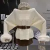 2026 Suéter de Punto Patchwork Adelgazante Nuevo Suéter Otoño e Invierno Estilo Francés Diseño Elegante Suéter Hombros Descubiertos Versátil