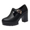 Una generación de zapatos de tacón para mujer, nuevos para primavera y otoño, tacón grueso, plataforma impermeable, tacones altos, base gruesa, zapatos pequeños de cuero negro, retro francés