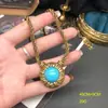 Collar de Cadena de Cobre con Incrustaciones de Diamantes Turquesa Aretes Efecto Oro Viejo Accesorios Versátiles Traje Vintage de la Edad Media Media Mujer