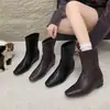 Nuevas botines cortos de otoño para mujer, versátiles retro, con aumento interno de altura, botines Chelsea, tacón de cuña, punta cuadrada, botines cortos de moda ajustados