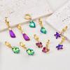 Moda Verano Vidriera Estrella de Mar Mariposa Aretes Colgante Amor Palma Corto Hebilla para la Oreja Joyería para Mujer de Acero al Titanio con Conservación del Color