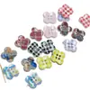 Botón de Resina con Estampado de Cuadros y Trébol de Cuatro Hojas Botón de Cuatro Agujeros Versátil para Ropa Camisa Chaqueta Botón de Accesorio DIY