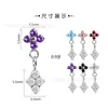 Binx Jewelry F136 Aleación de Titanio Flor de Ciruelo Rombo de Cuatro Diamantes Circonita Pendientes de Aro Colgantes Accesorios Universales
