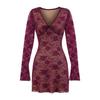 Vestido Sexy de Renda com Decote em V e Cintura Estilo Europeu e Americano Verão Feminino Look Emagrecedor Puro Desejo Saia Curta Sexy