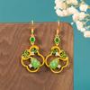 Pendientes Originales Vintage Imitación Jaspe Hetian Xiangyun Hierba de Cuatro Hojas Calabaza de Jade Huecos Clásicos de Gancho para Oreja de Mujer