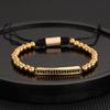 Pulseira de Corda Tecida Ajustável Hip Hop Masculina Coroa de Cobre Retrô Europeia e Americana Contas de Abacaxi de Aço Titânio Galvanizado a Vácuo
