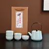 Bule de Chá Ge Ware com Esmalte Craquelado e Alça, Conjunto de Chá com Um Bule e Seis Xícaras, Conjunto Completo Kung Fu, Estojo de Couro Portátil para Viagem, Presente