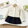Conjunto de suéter para meninas outono e inverno novo jacquard de bolinhas malha terno saia bebê estilo coreano suéter estiloso vestido de princesa