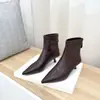 Botines negros de tacón alto para mujer, nuevo modelo 2026, botines de piel suave, tacón bajo, punta fina, estilo coreano, botines de tacón de aguja delgados
