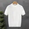 Camiseta de Punto de Manga Corta para Hombre, Cuello Semi Alto, Textura de Canalé, Estilo Old Money, Seda de Hielo, Verano, Venta al por Mayor de Fábrica Transfronteriza