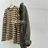 Camiseta Rayada de Felpa de Pelo de Conejo Color Café para Mujer, Otoño e Invierno, Top Básico Grueso Suave tipo Perezoso Amigable con la Piel, Nuevo 25