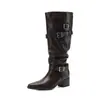 40cm+ circunferencia de caña extragrande hebilla de cinturón para mujer talla grande botas de montar 2026 invierno gruesas tacón medio punta cuadrada caña alta botas largas para mujer