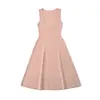Vestido Camisola de Punto Rayado con Huecos sin Mangas Estilo Puro Deseo para Mujer, Vestido Corto de Verano con Cuello en U, Falda de Campana Línea A