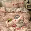 Conjunto de Roupa de Cama Classe A Quatro Peças Algodão Puro Algodão Lavado Lençol Capa de Edredom Capa de Colcha Conjunto de Três Peças Individual para Dormitório Estudantil 2
