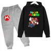 Sudadera con Estampado de Dibujos Animados Mario 2025 para Niños, Conjunto de Manga Larga, Primavera, Niños y Niñas, 2 Piezas Pantalón + Sudadera con Capucha