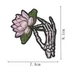 Patch de Bordado Floral Mão de Caveira Estilo Escuro Coração Vintage Esqueleto Flor Rosa Patch Termocolante para Jaqueta Jeans