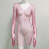Popular Transfronterizo Europeo y Americano para Mujer Malla Diamante Brillante Red de Pescado Vestido Sexy Delgado Club Nocturno Atractivo Manga Larga Falda de Red