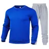 Suéter Esportivo Masculino Quente Transfronteiriço com Forro de Lã Espessado Cor Sólida Conjunto Esportivo Suéter Gola Redonda Conjunto de Duas Peças