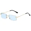 Gafas de Sol sin Marco para Mujer, Marco Cuadrado Pequeño, Lentes Oceánicas, Patillas de Resorte, Estilo Urbano de Moda, Gafas Transfronterizas