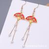 Nuevos Pendientes de Abanico de Metal con Borla de Flor de Ciruelo y Perlas Antiguos Chinos Pendientes Pendientes Retro Joyería Elegante de Alta Gama