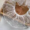 Borda de Renda Franzida de Malha com Bolinhas de Veludo Branca de Camada Dupla de 8cm de Largura para Decoração de Saia de Roupa de Animal de Estimação Lolita