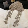 Gorro de lana tejido rojo con borlas hecho a mano, gorro cálido con puntera, protección para las orejas, con cordones, para invierno, gorro de moda para mujer
