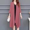 Abrigo tipo cárdigan de gasa para mujer, de longitud media, moderno, combinable, de talla grande, con protección solar, para primavera y verano, estilo occidental, chal para personas mayores.