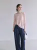 Suéter tejido de punto rosa con diseño suave y cuello redondo para mujer, nuevo estilo primavera-verano, sensación casual y relajada, protector solar, versátil y ligero