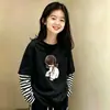 Camiseta de manga larga de algodón puro con retazos a rayas para niñas, versátil, para primavera y otoño, para niños mayores, estilo coreano, corte holgado, efecto dos piezas, moderna