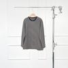 Gran Venta Especial Retro Americano Primavera, Otoño e Invierno Top Pesado de Algodón Cuello Redondo Rayado Negro y Blanco Camiseta de Manga Larga para Mujer