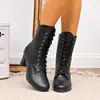 Botines gruesos para mujer de otoño e invierno 2026, estilo británico, tacón grueso, efecto adelgazante, tallas grandes
