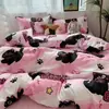 Juego de Cama Fresco con Lazo para Cama Individual de Cuatro Piezas Funda de Edredón de Algodón Lavado Corazón de Niña Dormitorio Estudiantil Juego de Tres Piezas