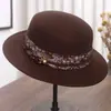 Sombrero de Lana de Ala Plana Estilo Hepburn con Estampado Paisley Francés para Hombres y Mujeres, Sombrero Retro Jazz de Socialité Británica para Otoño e Invierno