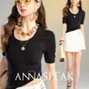 Camiseta Polo de Punto con Cuello de Tijera y Cuello en U, Transpirable y Amigable con la Piel, Serie Miu Annaspeak, Algodón de Seda/Lana de Seda Brillante