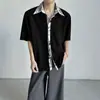Camisa texturizada de manga corta para hombre, Top de retazos florales de alta gama tipo dos piezas falsas, Camisa de playa delgada y holgada de verano