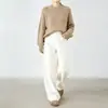 Calça Creme Branca Estilo Old Money para Mulheres Outono/Inverno 2026 Calça de Lã Grossa Quente que Valoriza o Formato da Perna